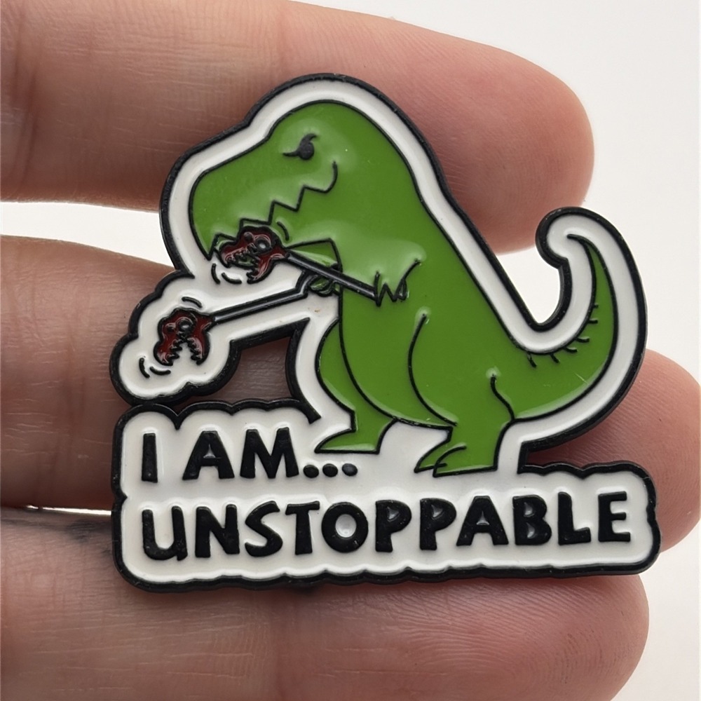 I Am Unstoppable T-Rex Dinosaur Grabby Arms Cartoon Cute Funny Lapel Hat Pin